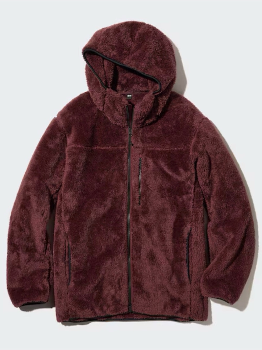 Men's Burgundy Wine Medium Windproof Plush Sherpa Hooded Winter Jacket